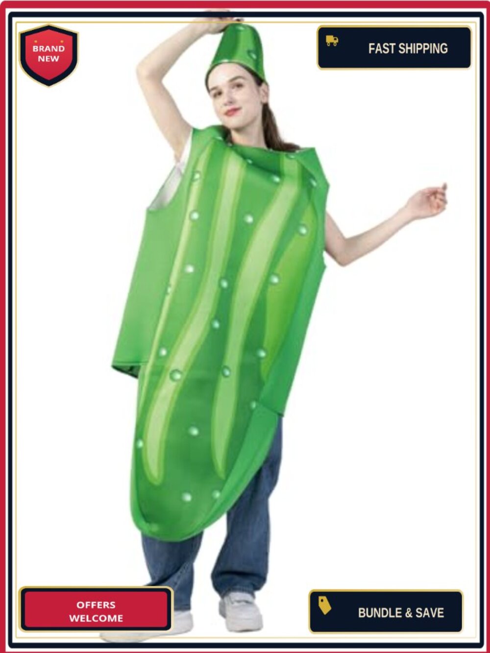 Adult Pickle Costume Funny Cucumber Unisex One Size Halloween Cosplay Jumpsuit